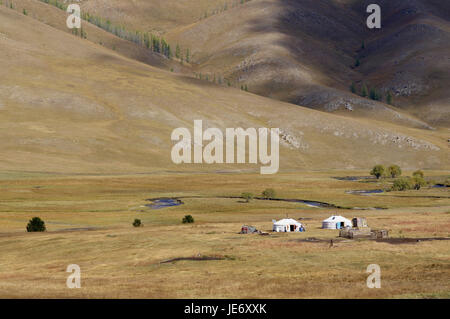 Mongolei, Zentralasien, Provinz Arkhangai, Nomad, Support, Jurten, Stockfoto