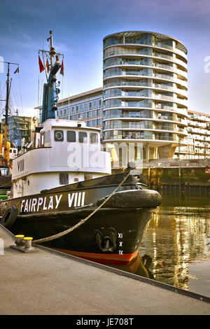 Deutschland, Hamburg, Hafen, Stadt, Sand Ziel Quay, Sand Ziel Hafen, Kai Dalmann, Magellan-Terrassen, Architektur, historische Schiff "Fairplay VIII", Stockfoto