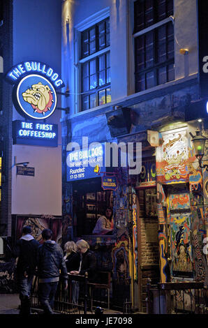 Holland, die Niederlande, Amsterdam Touristen vor dem Coffee-Shop, The Bulldog, Stockfoto