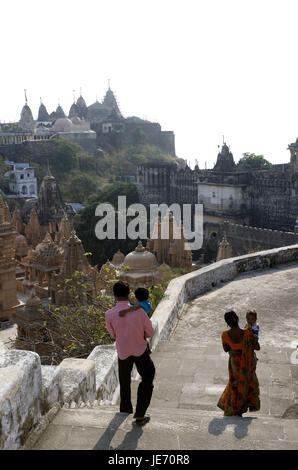 Indien, Gujarat, Palitana, Jain-Tempel in den Bergen Shatrunjaya, Stockfoto