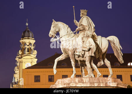 Reiterstandbild mit Theatinerkirche, München, Upper Bavaria, Bayern, Süd Deutschland, Deutschland, Stockfoto