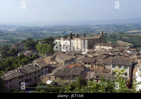 Italien, Toskana, Val d ' Elsa, San Gimignano, weiten Blick über die Stadt, Stockfoto