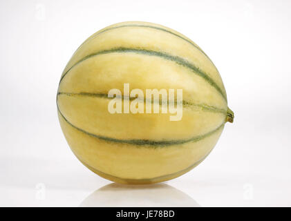 Gelbe Kanarische Honigmelonen, auch gelbe Honigmelone, Amarillo, Tendral Amarillo, Melone, Cucumis Melo, weißem Zucker, Stockfoto