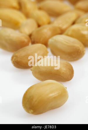 Erdnüsse, Arachis Hypogaea, weißer Hintergrund, Stockfoto