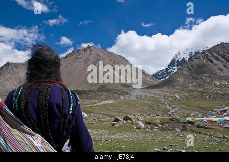 Pilger verpflichten den Kailash Kora, West-Tibet, Asien, Stockfoto