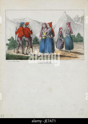 Das Bild zeigt eine historische Ansicht der Stadt Eaux-Bonnes in der französischen Region Pyrénées-Atlantiques aus der Sammlung Fonds Ancely. Eaux-Bonnes ist bekannt für seine Thermalquellen und ist ein beliebtes Kurziel. Stockfoto