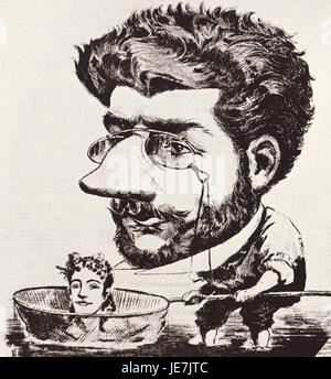 Diese Karikatur aus dem Jahr 1863 zeigt den französischen Komponisten Georges Bizet, der für seine berühmte Oper „Carmen“ bekannt ist. Die Zeichnung übertönt humorvoll seine Züge und bietet eine unbeschwerte Interpretation des Komponisten zu Lebzeiten. Stockfoto