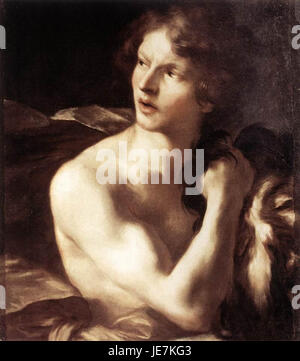 Gianlorenzo Berninis Skulptur „David mit dem Kopf von Goliath“ zeigt den biblischen Helden David, der den abgetrennten Kopf von Goliath hält. Dieses barocke Meisterwerk fängt Davids triumphalen Moment mit dramatischem Realismus ein und zeigt Berninis Fähigkeit, Emotionen und Bewegungen in Marmor zu vermitteln. Stockfoto