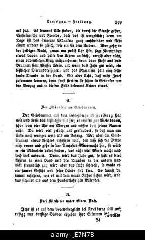 Das Badische Sagenbuch ist eine Sammlung von Volksgeschichten aus dem badischen Raum. Dieser Eintrag (369) stellt einen der regionalen Mythen dar, der die mündlichen Traditionen der Region bewahrt. Stockfoto
