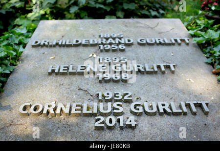 Düsseldorf, Deutschland. 22. Juni 2017. Das Grab des deutschen Kunstsammlers Cornelius Gurlitt in Düsseldorf, Deutschland, 22. Juni 2017. Gurlitt wurde als Sohn des Kunsthändlers Hildebrand Gurlitt. Seine Mutter Helene war eine Tänzerin. Cornelius wurde im Familiengrab beigesetzt. Foto: Martin Gerten/Dpa/Alamy Live News Stockfoto