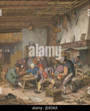 Adriaen van Ostade - Zimmer in einem Gasthof mit Bauern trinken, Rauchen und spielen Backgam, 1678- Stockfoto