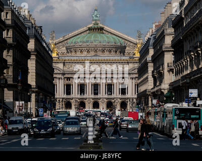 PARIS - FRANKREICH - AVENUE DE L'OPERA UND DER OPERA GARNIER - Pariser Straße - OPERA PARIS - PARIS THEATER © Frédéric BEAUMONT Stockfoto