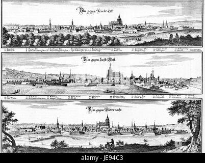 Dieses Bild stammt von „de Merian Sueviae“, einer historischen Handschrift, die Illustrationen der Region Schwaben in Süddeutschland zeigt und wertvolle Einblicke in ihre Geschichte und Topographie bietet. Stockfoto