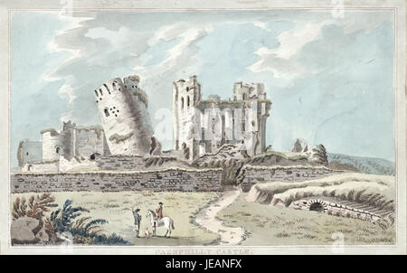 Caerphilly Castle in Wales ist eine Festung aus dem 13. Jahrhundert, die für ihre großen Verteidigungsmauern und beeindruckenden Wasserspiele bekannt ist. Es ist eine der größten Burgen Großbritanniens und ein Paradebeispiel mittelalterlicher Militärarchitektur. Stockfoto