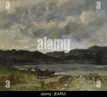 „The Lake, near Saint-Point“ ist ein Landschaftsgemälde von Gustave Courbet, das 1872 entstanden ist. Das Werk zeigt eine ruhige Seeszene und zeigt Courbets realistischen Umgang mit der Natur und seine Beherrschung der Landschaftsmalerei. Stockfoto
