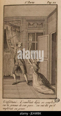 Eine Szene aus Aline et Valcour, einem französischen Roman von Jacques-Henri Bernardin de Saint-Pierre. Dieser Abschnitt fängt einen wichtigen Moment in der Handlung ein und konzentriert sich auf romantische und emotionale Themen. Stockfoto