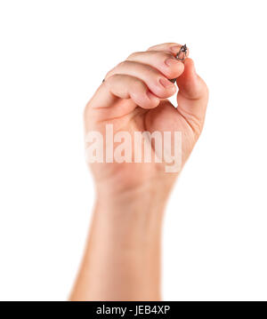 Männliche Hand, die Ausarbeitung Bleistift Zeichnung Position isoliert auf einem weißen Hintergrund. Stockfoto