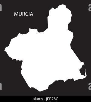 Murcia Spanien Karte schwarze Silhouette invertierte Darstellung Stock Vektor