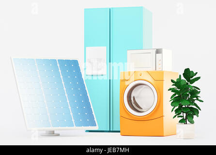 Geräte mit Solarenergie, Kühlschrank und Waschmaschine Stockfoto