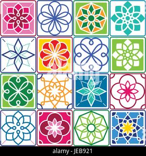 Portugiesische Fliesen Muster - Azulejo, nahtlose geometrisches Design bunte Reihe Stock Vektor