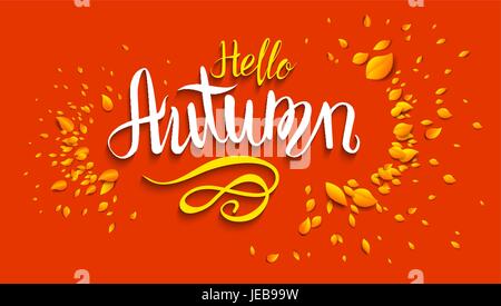 Hallo Herbst Schriftzug Vorlage für Design Banner, Ticket, Flyer, Karte, Plakat und so weiter. Stock Vektor