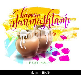 Happy Janmashtami-Banner-Design, indische Khrishna Geburtstag schnell Stock Vektor