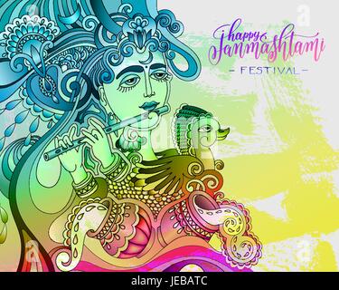 Happy Janmashtami Feier farbenfrohes design Stock Vektor