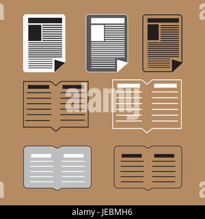 Vektor-Buch und Papier-Text-Icons festlegen Hintergrund Stockfoto