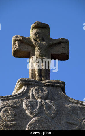 Europa, Frankreich, Bretagne, Cote D' Amor, Menhir von Saint-Uzec, Nahaufnahme, Stockfoto