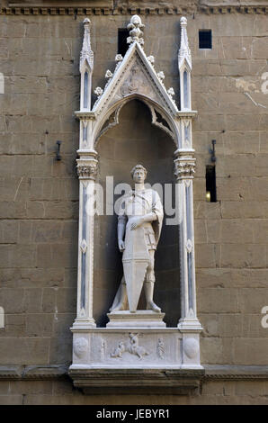 Italien, Toskana, Florenz, Kirche Orsanmichele, Statue, Sankt Georg von Donatello, Stockfoto