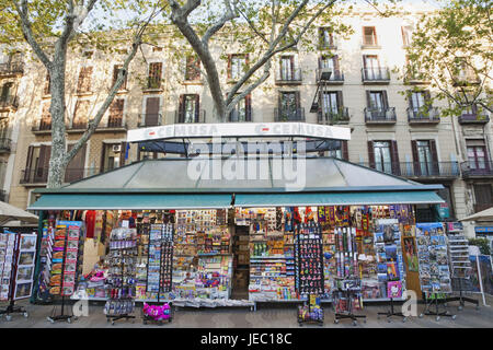 Spanien, Barcelona, Ramblas, Souvenirshop, Kiosk, Stockfoto