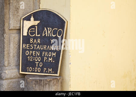 Guatemala, Antigua Guatemala, Restaurant Zeichen, Stockfoto