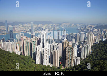 China, Hong Kong, Stadtübersicht mit Victoria Hafen, Blick auf den Victoria Peak, Stockfoto