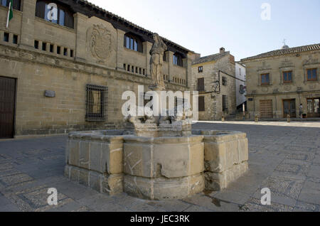 Spanien, Andalusien, Baeza, Plaza del Populo, Lion es Brunnen, Stockfoto