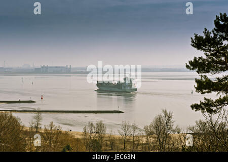 Deutschland, Hamburg, Fissuren, Wittenbergen, Wittenbergener Ufer, Elbe, Schiff, Stockfoto