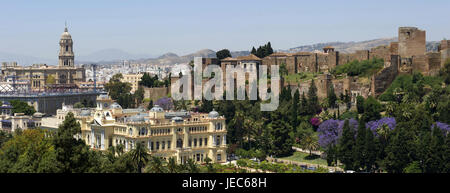 Spanien, Malaga, Blick auf die Kathedrale und die Festung Alcazaba, Stockfoto