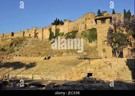 Spanien, Malaga, Festung Alcazaba und Ruinen des römischen Theaters, Stockfoto
