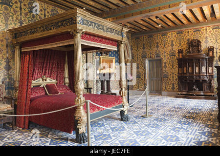 Frankreich, Loire-Tal, Schloss Blois, Innenaufnahme, Schlafzimmer von Heinrich III, Stockfoto