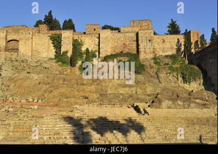 Spanien, Malaga, Festung Alcazaba und Ruinen des römischen Theaters, Stockfoto