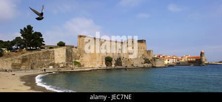 Europa, Frankreich, Collioure, Château Royal und Notre-Dames-des-Anges, Stockfoto