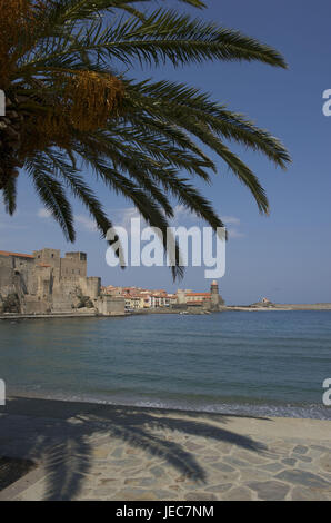 Europa, Frankreich, Collioure, Château Royal und Notre-Dames-des-Anges, Stockfoto