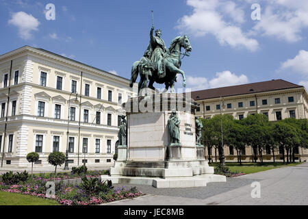 Deutschland, Oberbayern, München, Raum Odeons, Reiterstandbild König Ludwig i., Bayern, Ludwigstraße, quadratisch, Aufbau, Strukturen, Statue, Denkmal, Denkmal, bluten, Socket-Figuren, Seiten, Kultur, Kunst, Ort von Interesse, Besichtigungen, Städtereisen, Stockfoto