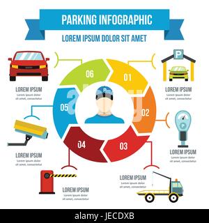 Parkplatz Infografik Servicekonzept, flachen Stil Stock Vektor