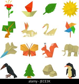 Origami Handwerk Symbole gesetzt, Cartoon-Stil Stock Vektor