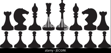 Schachfiguren schwarz auf weiß isoliert Hintergrund. Eine Illustration für Ihr Design. Stock Vektor