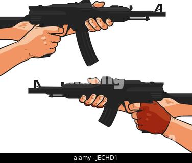 Angriff Gewehr, Handfeuerwaffe, Maschinengewehr, Schrotflinte. Cartoon Comic-Stil-Vektor-illustration Stock Vektor