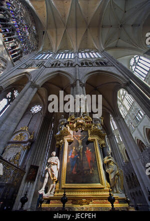 Frankreich, Picardie, Amiens, Kathedrale Notre-Dame, 1220-1288, Innenansicht, Bild des Heiligen, des Heiligen Statuen, Nordfrankreich, Basilika, Kirche, Struktur, Architektur, Gotik, Gemälde, Statuen, Ort von Interesse, Wahrzeichen, UNESCO Welt Kulturerbe, Icon, glauben, Religion, Christentum, Spiritualität, Stockfoto