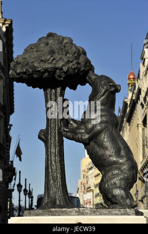 Spanien, Madrid, Old Town, Puerta del Sol, Bären-Skulptur, Wahrzeichen der Stadt, Stockfoto