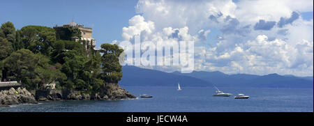 Italien, Ligurien, Riviera Tu der Levante, Portofino, Costa Paraggi, Haus in der Steilküste, Stockfoto