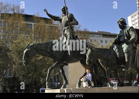 Spanien, Madrid, Plaza de Espana, Statue, Don Quijote und Sancho Panza, Stockfoto